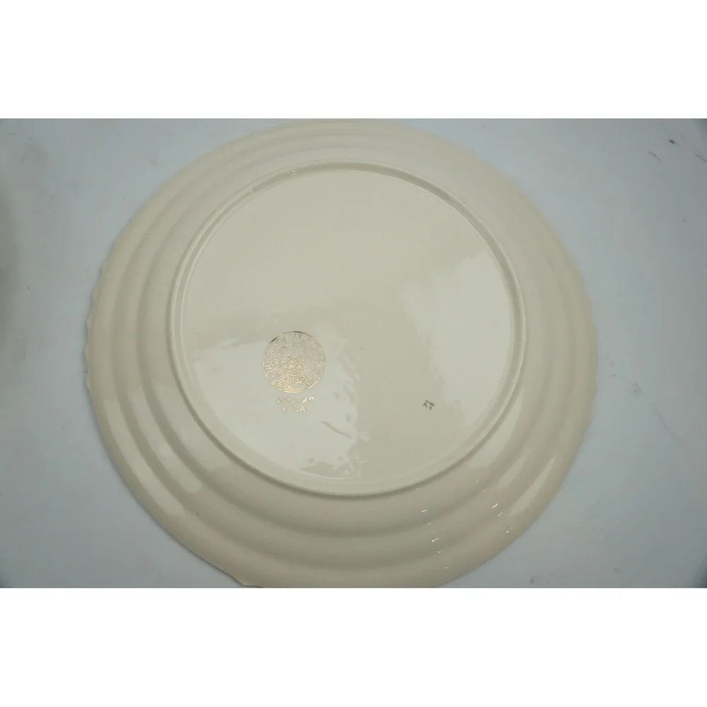 French Saxon China Dinner Plates Set of 4 Floral 22K Gold Trim Scalloped Good